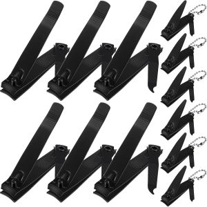 Bememo 12 Pieces Stainless Nail Clippers Set Fingernail and Toenail Clippers Nail Cutter Tool Set for Men and Women(Black)