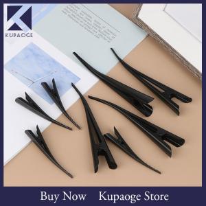 [Kupaoge] คลิปหนีบผมโลหะยาว12.5ซม. 4ชิ้นคลิปหนีบผมปากเป็ดดอกไม้กลวงอุปกรณ์เสริมสำหรับผมคันชักรูปฟันเป็ดคลิปสำหรับทำผมร้านทำผมกิ๊บหนีบผมสีดำ