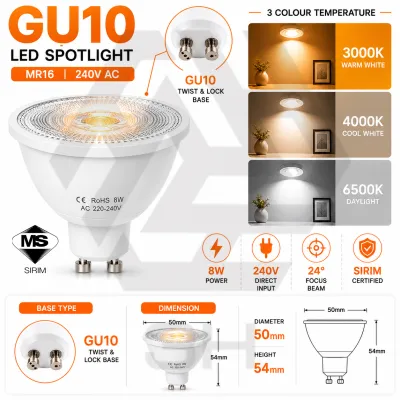 3H Lampu Mentol LED MR16 7W/8W G5.3/GU10 240V Pendek LED Lamp Bulb [SIRIM]