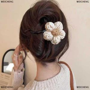 [COD] WEICHENG Vintage Large Plush Flower Hair Clips Girls Elegant Ponytail Braid Claw Hair Duckbill Clip Girls Headdress Gift