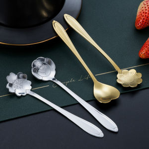 MYX Store Sendok Teh Korea Kopi Stainless Steel Tea Spoon Dessert Aesthetic Motif Bunga dan Love Serbaguna