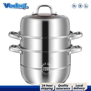 High-Quality 11 Inch Stainless Steel Steamer with 3 Tiers and Secure Handles for Efficient Food Steaming and Preservation