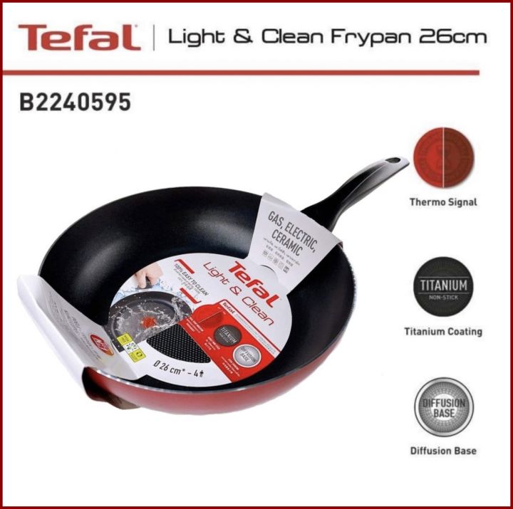 TEFAL (กระทะเทฟล่อนแท้)กระทะก้นแบน รุ่น Ligth & Clean 26 ซม. (ประกัน 2 ปี)