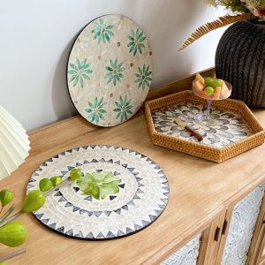 KAWAIIR Handmade Round Shell Placemat Nordic Creative Decorative Table Mat Gift Colorful  Plate Mat Dinner Decoration