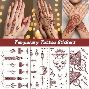 PHANT Legs Arm Henna Tattoo Stickers Lace Fake Tattoo Red Mehndi Stickers Temporary Tattoo Red Lace Henna Tattoo Wedding Tool Body Art Sticker Women/Lady