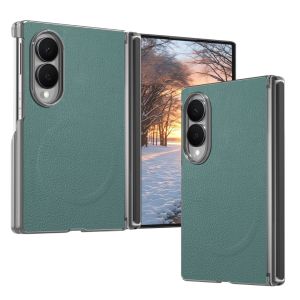 Magnetic Case For Samsung Galaxy Z Fold 8 Ultra 8/7/6/5 Luxury Leather Hinge Cover | Luxury leather plating magnetic cover with hinge protection. All-inclusive anti-fall screen shell for daily use(Black)