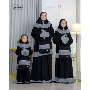 ALYA | MUKENA QANITA BLACK | Mukena Potongan Berlengan | Mukena Rayon Grade A & Tule Halus By MukenaAlya