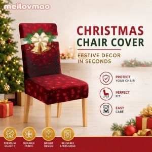 Christmas Chair Cover Cartoon Printed Universal Stretch Dining Seat Cover For Xmas Party Wedding Dinner Home Table Decor