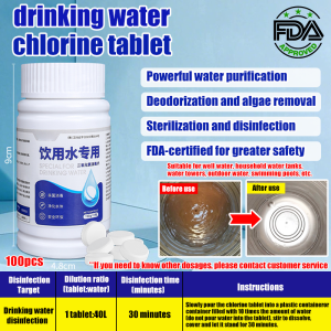 【Drink Safe】chlorine tablet for drinking water 100 PCS Purify water chlorine for drinking water treatment Remove mold and bacteria chlorine for deep well water cleaner for well water household water tanks swimming pools water cleaning tablets
