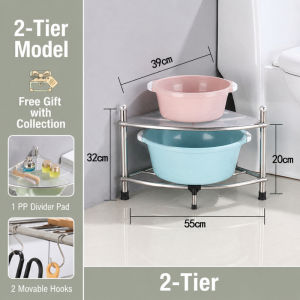 FurnishFiesta Stainless Steel Washbasin Rack Bathroom Corner Storage Shelf Floor Standing Multi-Tier Basin Towel Toiletries Organizer Space Saving