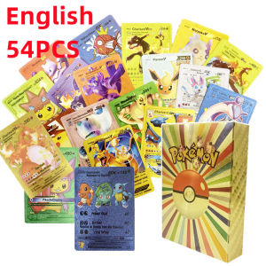 10PCS 54Pcs Metal English Gold Pokemon Cards Colorful Charizard Pikachu Vmax GX EX Battle Trainer Cards Collection Game Booster Kids Toys