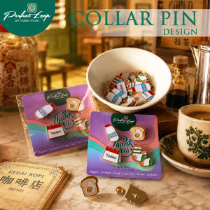 Collar Pin Cute School Diary Calendar milk egg toast & socks design (4pcs in 1 Set) zinc alloy material
