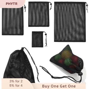 PHYTR HOT Black White Durable Mesh Drawstring Bag Storage Pouch Multi Purpose Home Travel Outdoor Activity Laundry Bag Stuff Sack