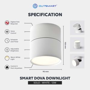 Outsmart® Zigbee Smart Ceiling Downlight Dova  Turnable White – COB Premium Surface Light