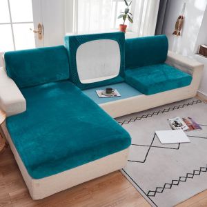 Velvet Sofa Cushion Cover L shape sofa Warm Plush Spandex Couch Seat Cover Solid Color Chair Cushion Slipcover [A05]