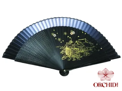 Handpainting Building Design | Chinese Style Handmade Tortoise-shell Bamboo And Silk Folding Hand Fan
