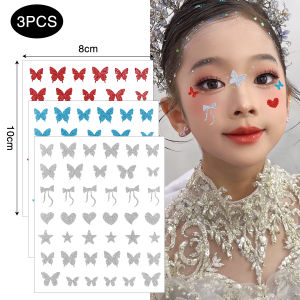 【Grilrigrin】3Pcs Shiny Bow Stage Makeup Face Patch for Child Adult Waterproof and Durable Stickers Wedding Birthday Party Decoration Supplies ﻿