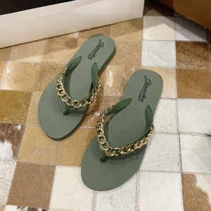 [Free Shipping] Fashionable And Versatile Chain Flip-Flops For Women New Summer Korean-Style Flat Beach Sandals For Women