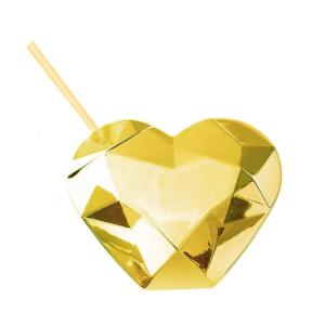 Creative Straw Cup Heart Shaped Sippys Cup Portable Drinking Bottle with Straws Valentines Day Water Glasses with Lid