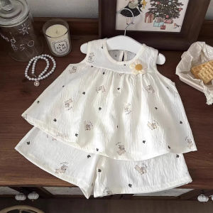 【local Stock】Summer Fashion Set For Girls With Hanging Neck And Wide Leg Pants Loose Fit Soft And Lightweight Suitable For Outdoor Activities In Summer