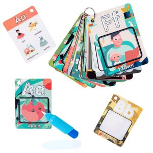 EDDY SONG ตัวอักษร26ตัว บัตรคำศัพท์ตัวอักษรสีน้ำ กระดาษสำหรับตกแต่ง การศึกษาเพื่อการศึกษา สมุดวาดภาพน้ำ ของเล่นการเรียนรู้ทางประสาทสัมผัส ปริศนาตัวต่อปริศนา ของเล่นการ์ดระบายสีน้ำ การพัฒนาความแข็งแรงของมือ