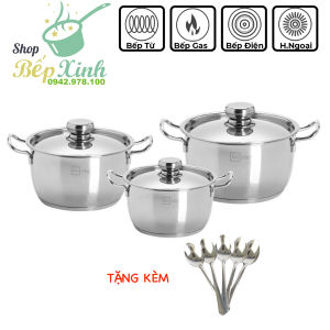 Bộ nồi inox cao cấp đáy từ Fivestar Standard 3 chiếc FS-B3010 ( 1 nồi 16cm x 1 nồi 20cm x 1 nồi 24cm ) 3 đáy dùng được mọi bếp - Shop Bếp Xinh