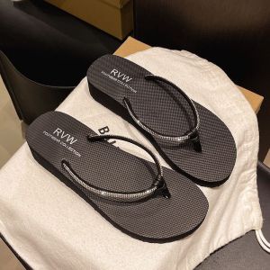 [Free Shipping] Beach Sandals Flip-Flops For The Seaside Sparkling Rhinestone Sandals For Women Fashionable Summer Thick-Soled Wedge Sandals Rhinestone Mid-Heel Sandals
