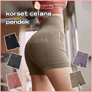 DreamBaby Celana Korset Pinggang Tinggi Pengecil Perut Sport Shorts Yoga Fitness High Waist Boxer