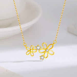 S925 Silver Gold Plated Color Daisy Necklace for Women Delicate Hollow Flower Pendant Choker Minimalist Jewelry Birthday Gift