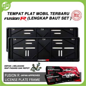 Dudukan Tatakan Tempat Cover Wadah Plat Nomor Nomer Mobil Universal FUSION R Variasi Mewah Lengkap Baut SET Depan Belakang