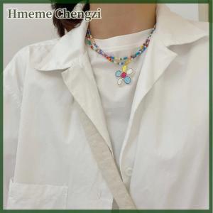 Hmeme Double Layer Colorful Beaded Flower Pendant Necklace For Girls Women Handmade Beads Choker Bohemian Necklace Jewelry Gift