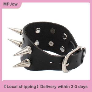 【Local shipping】 90s Fashion Punk Style Bracelet Personality PU Leather Three Rows Spikes Square Bracelets Bangle 2024 Party Jewelry Gift