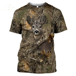 Forest Animal Camo 3D Printing T-shirt Cool Outdoor Mens Hunting Pattern T Shirt Classic Round Neck Summer Loose Tee Shirts