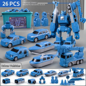 Magnetic Transform Robot Toy Car Toys Versatile Engineering Vehicle Building Block Assembly Kid Gift