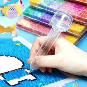GEANAN Câu đố pixel 3D Bút bi dạng nhấn Chống trượt Trong suốt Bút định vị hạt Công cụ đặt hạt với hộp đựng hạt Bút hạt Fuse Đồ thủ công trang trí tự làm