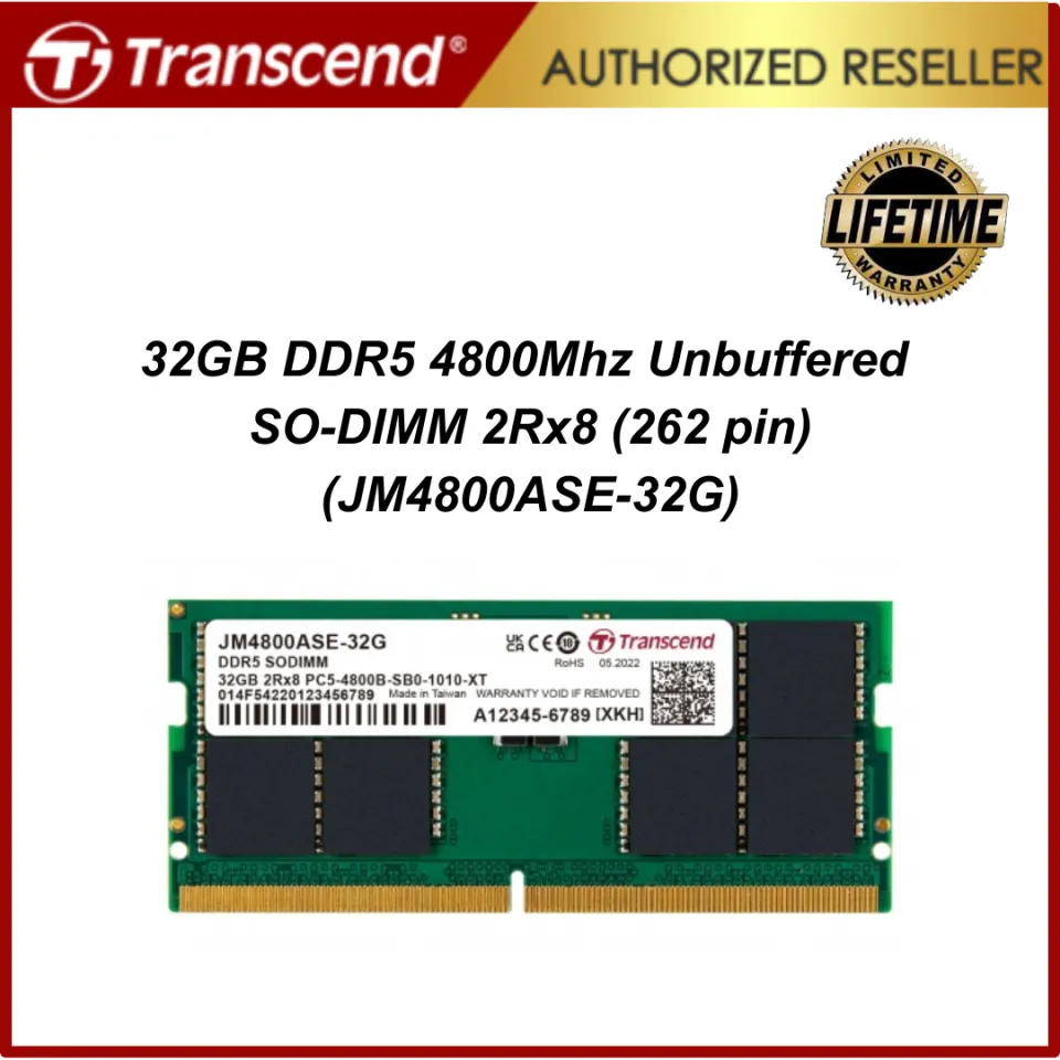 Transcend 32GB/16GB/8GB DDR5 4800Mhz Unbuffered SO-DIMM 1Rx8 (262