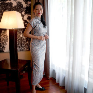 COCOONESE Short Sleeve Cheongsam - Silver Moonlight