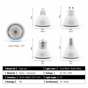 10Pcs Pack 6W LED Spotlight E27 E14 GU10 MR16 Base Bulb AC 220V 240V 24 Degree 120 Degree Angle Cool Warm White Light Long Lifespan For Bedroom Kitchen Shop