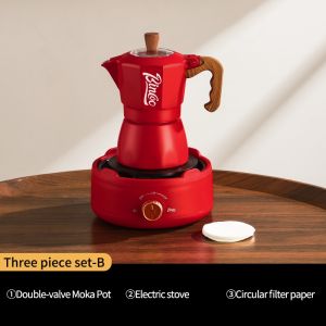 BINCOO Double Valve Moka Pot with Stove Household Small Coffee Pot Set Italian Small Coffee Maker 2Cups