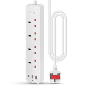 3000W Power Extension Socket Universal Power Strip with 4USB C Port QC3.0 & 4.2A 2M Safety Singapore UK SG MY Plug Top Surge Protector 2 Meter Power Cord for home office table travel sockets