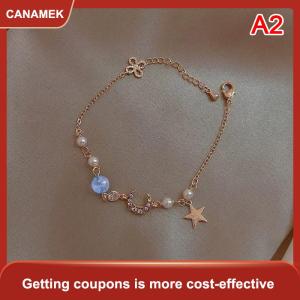 【CANAMEK 】 Exquisite Bracelets For Women Star Moon Zircon Pearl Bracelet Simple Send Girlfriend Wedding Bracelets Jewelry Gift