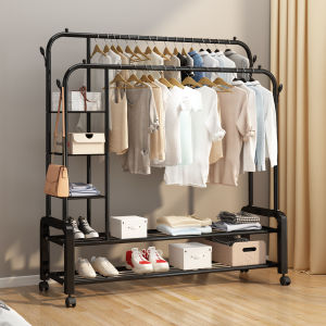 (Ready Stock)Extra Strong Steel Quality Double Pole Strong Steel Structure Laundry Rack Cloth Clothes Organizer Hanger Penyangkut Baju Rak Baju落地晾衣架简易家用室内衣架宿舍衣架卧室挂衣架简约衣帽架置物架