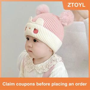 【ZTOYL】 Cute Baby Winter Warm Knitted Hat Double Pompom Baby Hat Ear Protection Cap Cold Proof Knitted Hat