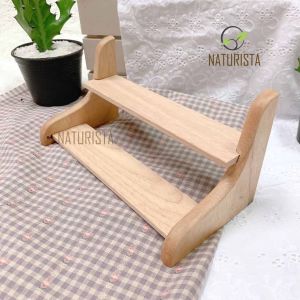 2 Tier Wooden Shelf Cactus Shelf Succulent Plant Rubber Wood Solid Wood Display Rack (Small)
