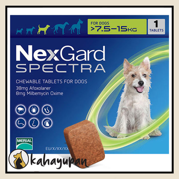 Nexgard Spectra Single Anti Tick, Flea, Mange and Deworming Chewable for  Medium Sized Dogs 7.5-15 kg