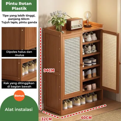Homedoki Lemari Sepatu Rotan Kayu Minimalis