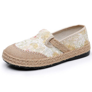WomenS Shoes 2026 Spring New Ethnic Style Mom Shoes Linen Slip-On Breathable Casual Shoes