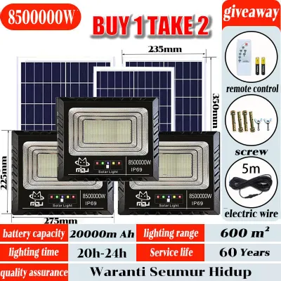 8500000W🎁BUY 1 TAKE 2🎁Lampu Solar Light 8500000W Solar Light Outdoor kalis air IP67 0 bil elektrik street light with remote control 6000W/8000W/10000W High Power with solar panel