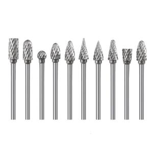 ตะไบเหล็กอัลลอยแบบหมุนได้10ชิ้นสว่านหัวขัดเกลียวคู่เจาะสำหรับงานไม้แกะสลักโลหะ