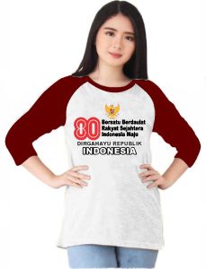Kaos Atasan Wanita Lengan panjang / Kaos raglan Wanita Sablon 17 Agustus ke 80 \ Kaos Cewek/ Kaos Oblong/ Baju Kaos Tshirt/ Tshirt wanita/ Tshirt cewek/ Baju Wanita